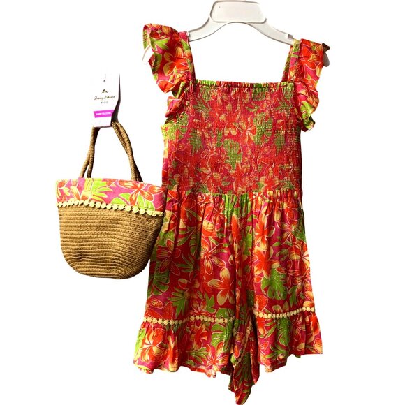 Tommy Bahama Girls‎ Floral Romper Dress & Straw Purse Set - Tropical Print 7 NWT - Picture 11 of 11